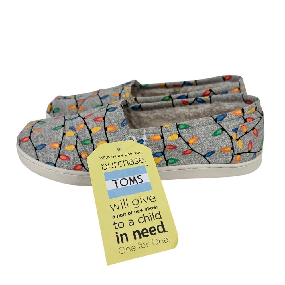 Toms Loafer Glow in the Dark Tree Lights Youth Size 6 Slip On Faux Fur Lined NEW